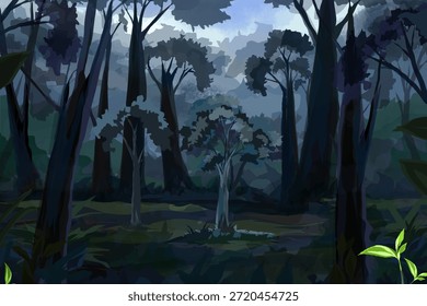 Misty morning landscape view in the forest