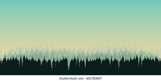 Misty morning sky and forest
vector nature illustration