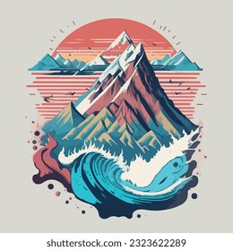 Misty morning at splash mountain landscape in vector illustrator