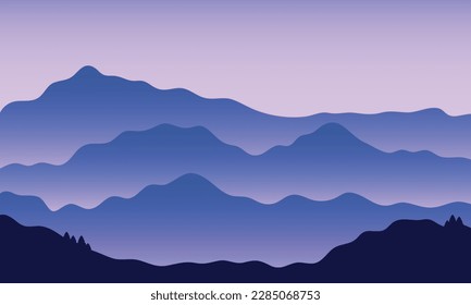 Misty mountain landscape illustration with silhouette mountain range 