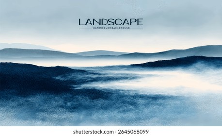 Misty mountain landscape with soft color gradients.