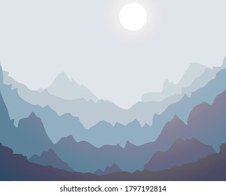 Misty mountain silhouette landscape design background vector illustration