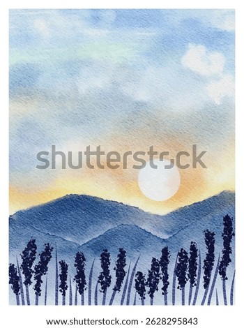 Misty Mountain Sunset Landscape with flower