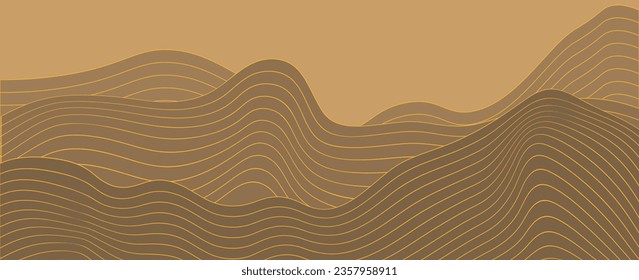 Misty mountains with gentle slopes and flocks of birds in the sunrise sky. Traditional ink painting. vector