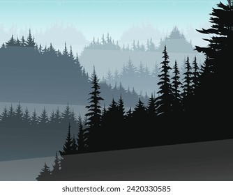 Vektorgrafik von Misty Pine Forest