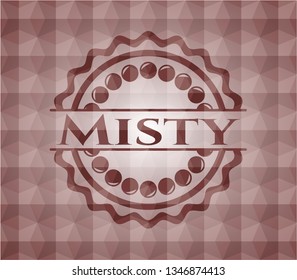Misty red seamless emblem with geometric pattern background.