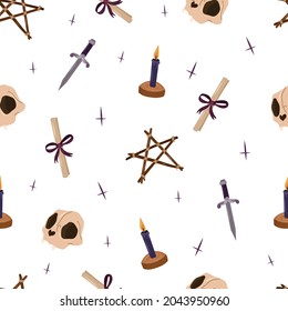 Mistyc seamless pattern with witchcraft design elements.