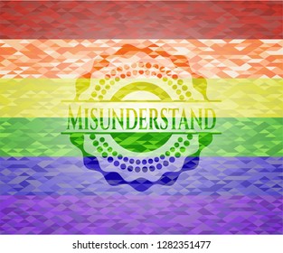 Misunderstand emblem on mosaic background with the colors of the LGBT flag