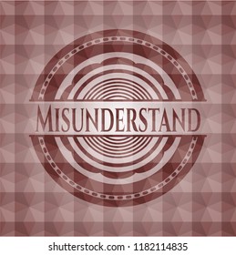 Misunderstand red emblem or badge with abstract geometric polygonal pattern background. Seamless.