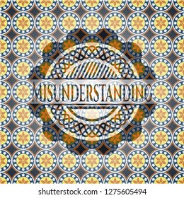 Misunderstanding arabic style badge. Arabesque decoration.