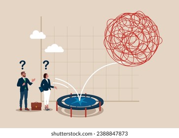 Misunderstanding bounce back on the trampoline rising up on graph. Problems in communication. Modern vector illustration in flat style