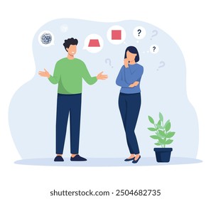 Misunderstanding, communication concept. Bad business communication, problem of listening and understanding, criticism and miscommunication. Vector illustration.