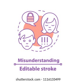 Misunderstanding concept icon. Disagreement idea thin line illustration. Quarrel. Conflict. Vector isolated outline drawing