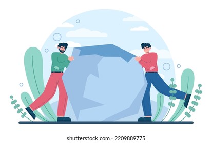 Misunderstanding concept. Social controversy or disagreement. Troubled communication between people. Alternative views or two opposites conflict. Flat vector illustration