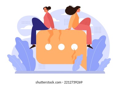 Misunderstanding concept. Social controversy or disagreement. Troubled communication between people. Alternative views or two opposites conflict. Flat vector illustration