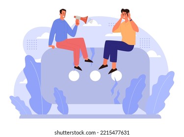 Misunderstanding Concept. Social Controversy Or Disagreement. Troubled Communication Between People. Alternative Views Or Two Opposites Conflict. Flat Vector Illustration