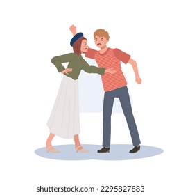 Misunderstanding, conflict, disagreement concept. Angry People shouting and fight. Flat vector cartoon illustration