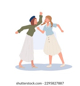 Misunderstanding, conflict, disagreement concept. Angry People shouting and fight. Flat vector cartoon illustration
