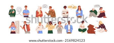 Misunderstanding, conflicts between people set. Communication problems, crisis in relationships, confrontations, confusions and disagreements. Flat vector illustrations isolated on white background Foto d'archivio © 