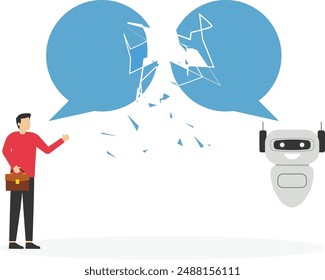Misunderstanding human and robot with artificial intelligence, negotiation problems, miscommunication, argument. Business communication breakdown. Flat vector illustration

