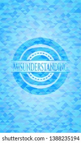 Misunderstanding light blue emblem. Mosaic background