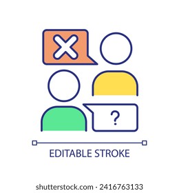 Misunderstanding RGB color icon. Negative reaction. Wrong answer. Communication breakdown. Rejected proposal. Isolated vector illustration. Simple filled line drawing. Editable stroke