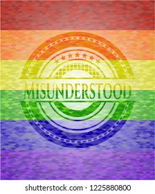 Misunderstood emblem on mosaic background with the colors of the LGBT flag