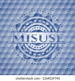 Misuse blue emblem with geometric background.