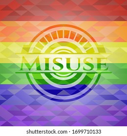 Misuse emblem on mosaic background with the colors of the LGBT flag