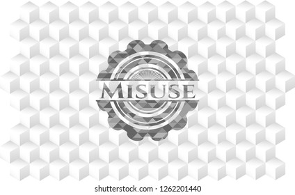 Misuse grey emblem. Retro with geometric cube white background