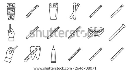 Miswak icons set. Exploring miswak sticks, a natural teeth cleaning tool, depicted in various uses and forms, promoting oral hygiene