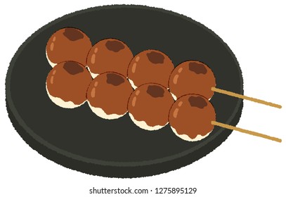 Mitarashi dango are dumplings coated with a soy-and-sugar syrup, and usually three to five are stuck on a stick.