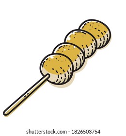Mitarashi Dango einzeln auf weißem Hintergrund. Vektorgrafik des japanischen Desserts.