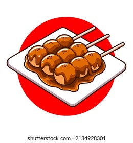 Mitarashi dango vector on a plate with delicious seasoning sauce in multiple layers