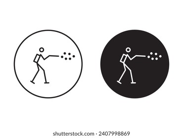 Mite disinfectant man flat line icon set. pesticide sprayer at home Thin line illustration vector

