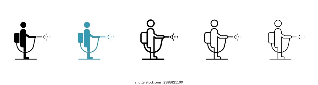 Mite Desinfektionsmittel Mann Vektorsymbol Set. Fumigationskontrollsymbol für Apps und Websites.