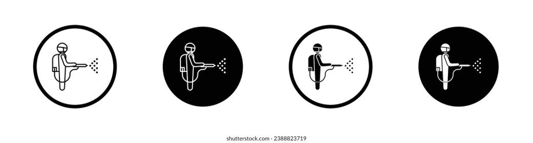 Mite disinfectant man vector set. Fumigation control symbol suitable for apps and websites.