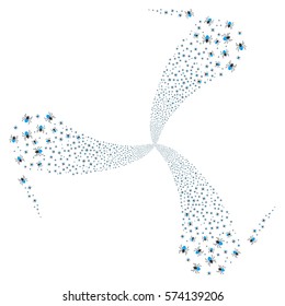 Mite fireworks swirl rotation. Vector illustration style is flat blue and gray iconic symbols on a white background. Object spiral combined from random icons.