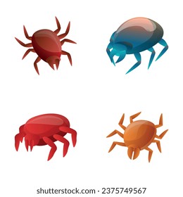 Mite-Symbole setzen Cartoon-Vektorgrafik. Verschiedene Milbenarten. Blutsaugender Parasit, Insekt