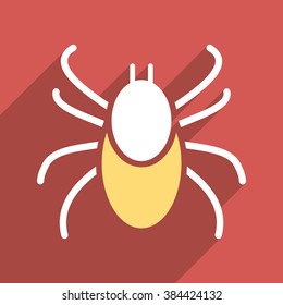 Mite long shadow vector icon. Style is a flat light symbol on a red square background.