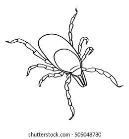Mite parasites. Tick Design for coloring book. Tick parasite. Sketch of Tick. Vector 
