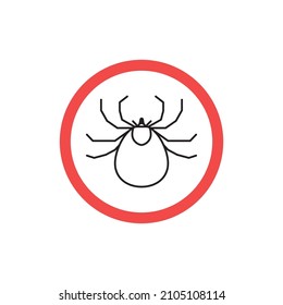 Mite parasites. Tick silhouette. Anti bug vector icon. Tick parasite warning sign. Epidemic. Human or domestic animal mite parasite danger symbol for spray or lotion packaging, poster or vet banner.