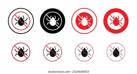 Mite in the prohibition sign Collection of flat thin outline vector