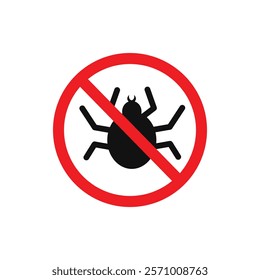 Mite in the prohibition sign flat line symbol set.
