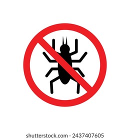 Ácaro en la ilustración de icono de línea vectorial de signo de prohibición.