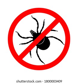 Mite in the prohibition sign. Warning sign stop mite insect pest. Symbol for informational and institutional sanitation and related care, Vector illustration