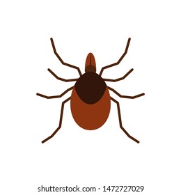 Mite single flat icon. Tick simple sign in cartoon style. Insect pictogram Wildlife symbol. Entomology closeup color vector illustration isolated on white. Graphic design element for card, print, logo
