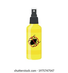 Mite spray icon isolated on white background. Repellent insect bottle with forbidden anti tick sign. Lyme disease prevention. Vector cartoon illustration.