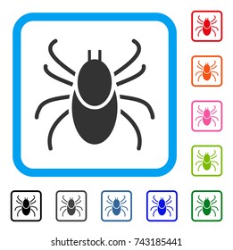 Mite Tick icon. Flat grey pictogram symbol in a light blue rounded rectangular frame. Black, gray, green, blue, red, orange color additional versions of Mite Tick vector.