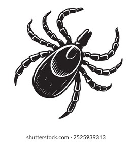 Diseño de logo de Mite, Tick Silhouette. Peligroso insecto mordedor. Peligro de picadura de garrapata. Insecto parásito, ixodes ricinus, portador de infección, chupasangre, diseño e ilustración de Vector.